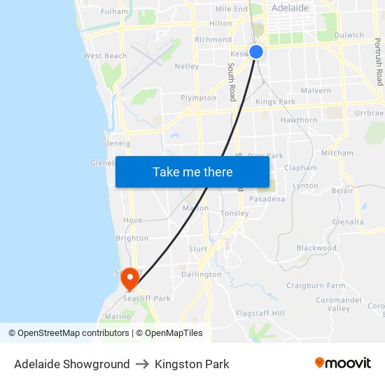 Adelaide Showground to Kingston Park map