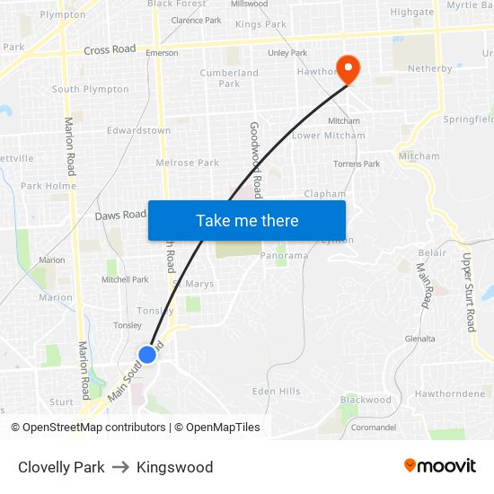 Clovelly Park to Kingswood map