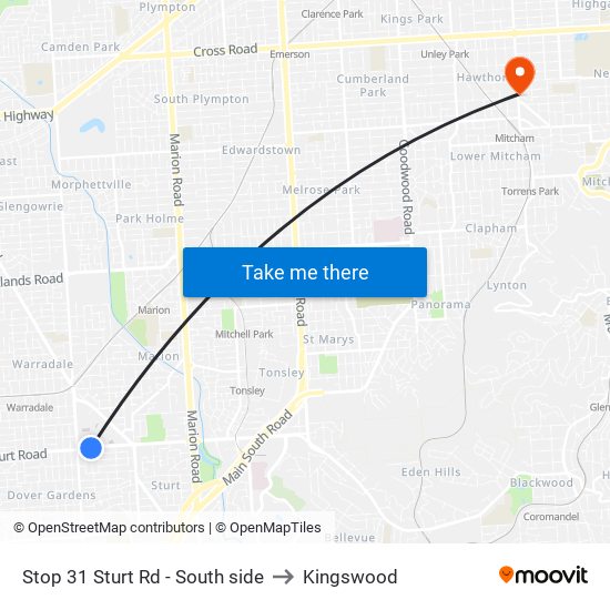 Stop 31 Sturt Rd - South side to Kingswood map