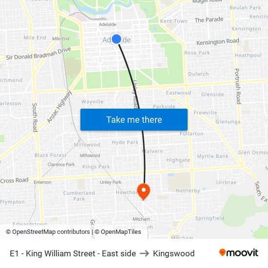 E1 - King William Street - East side to Kingswood map