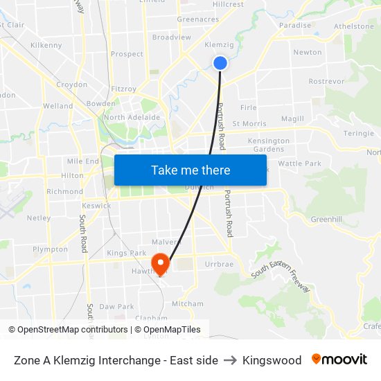 Zone A Klemzig Interchange - East side to Kingswood map