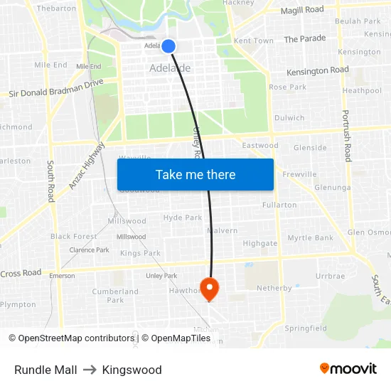 Rundle Mall to Kingswood map