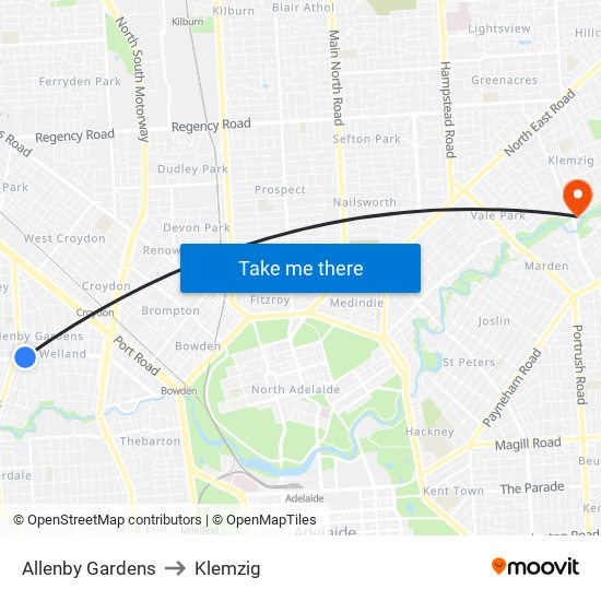 Allenby Gardens to Klemzig map