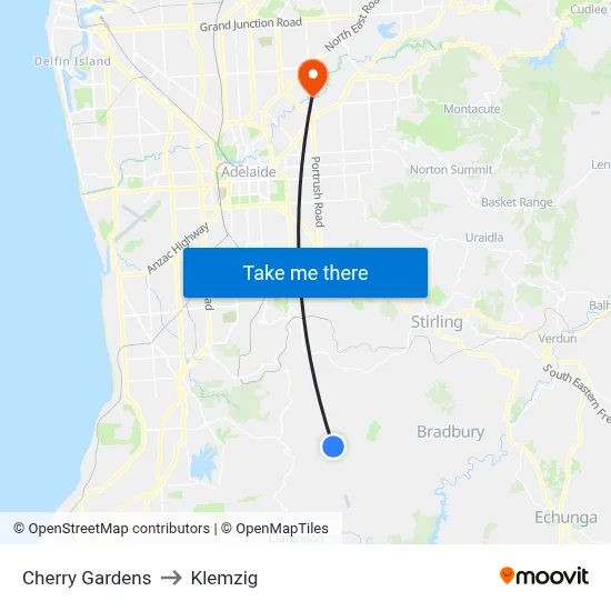Cherry Gardens to Klemzig map