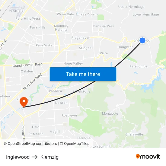 Inglewood to Klemzig map