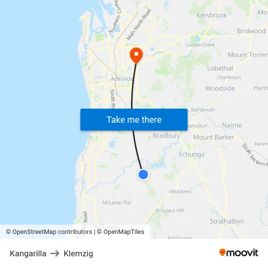 Kangarilla to Klemzig map