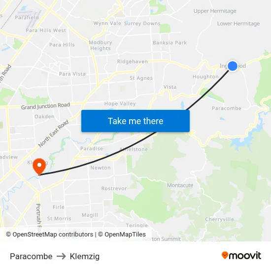 Paracombe to Klemzig map