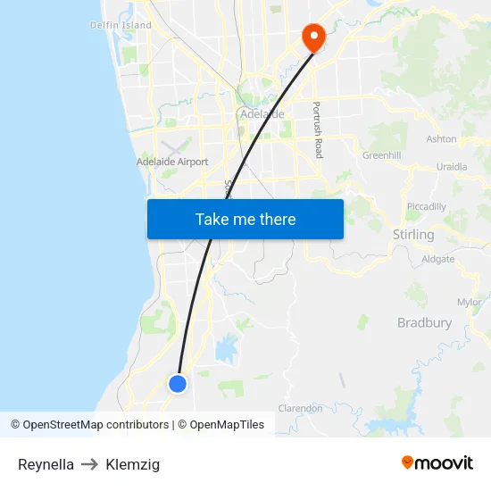 Reynella to Klemzig map