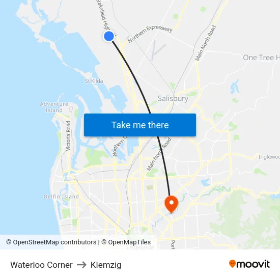 Waterloo Corner to Klemzig map