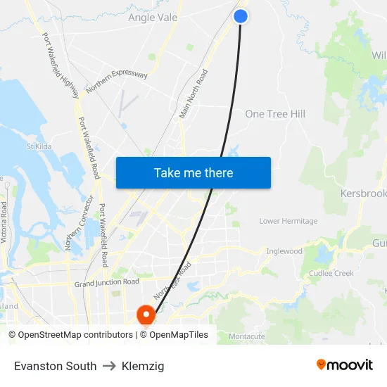 Evanston South to Klemzig map