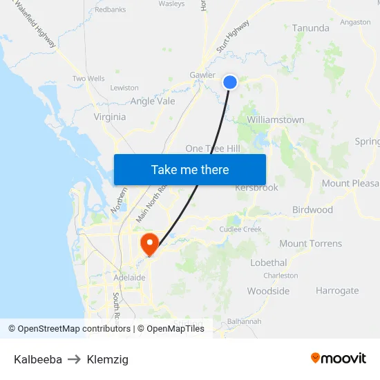 Kalbeeba to Klemzig map