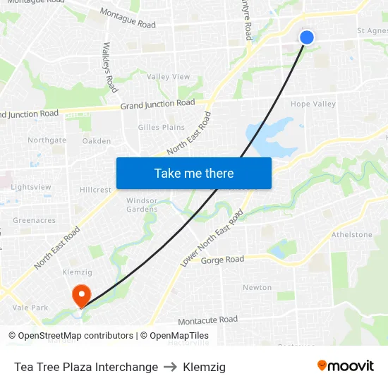 Tea Tree Plaza Interchange to Klemzig map