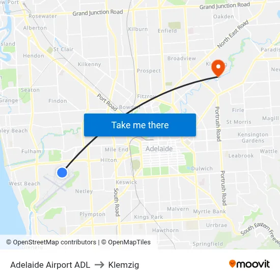 Adelaide Airport ADL to Klemzig map