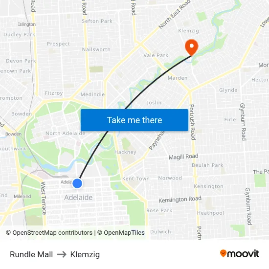 Rundle Mall to Klemzig map