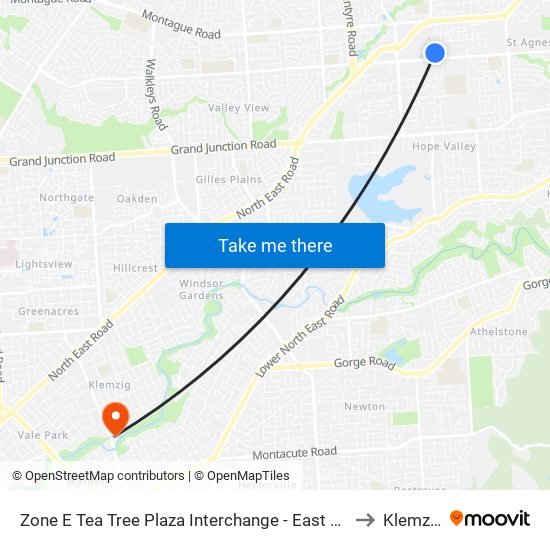 Zone E Tea Tree Plaza Interchange - East side to Klemzig map