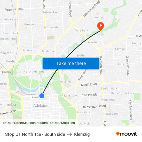 Stop U1 North Tce - South side to Klemzig map