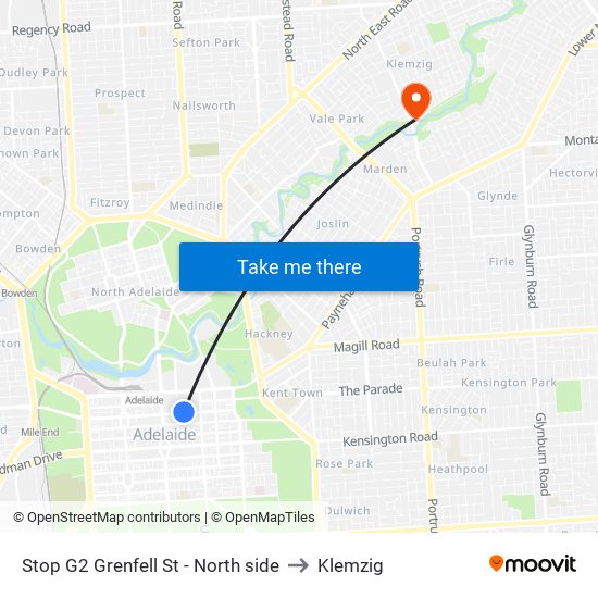 Stop G2 Grenfell St - North side to Klemzig map