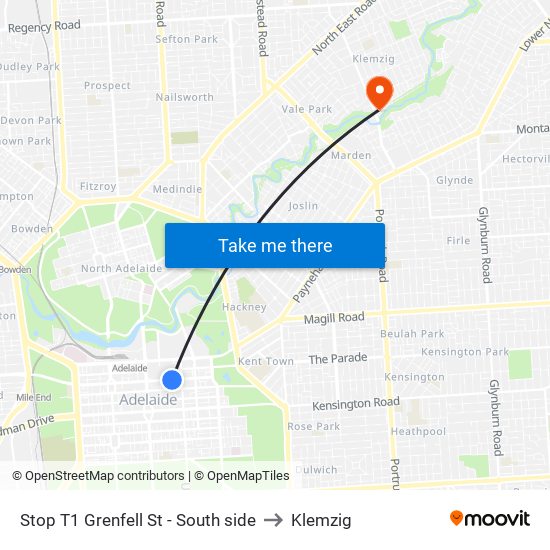 Stop T1 Grenfell St - South side to Klemzig map