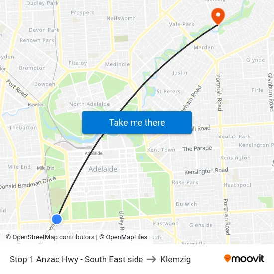 Stop 1 Anzac Hwy - South East side to Klemzig map
