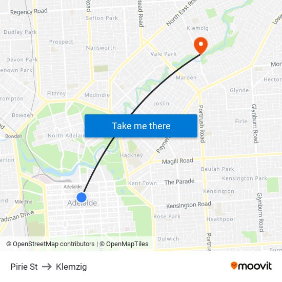 Pirie St to Klemzig map