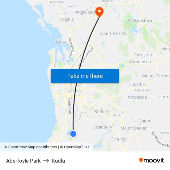 Aberfoyle Park to Kudla map
