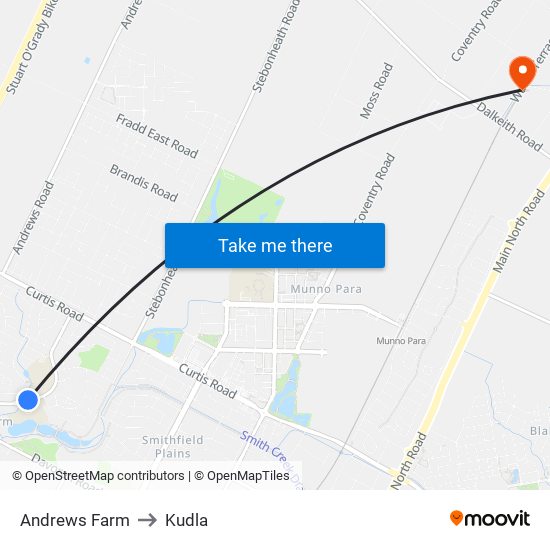 Andrews Farm to Kudla map