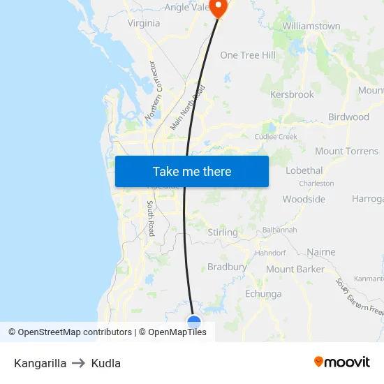 Kangarilla to Kudla map