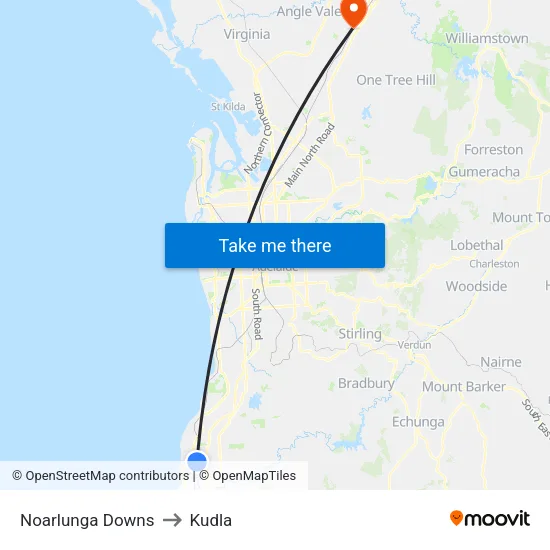 Noarlunga Downs to Kudla map