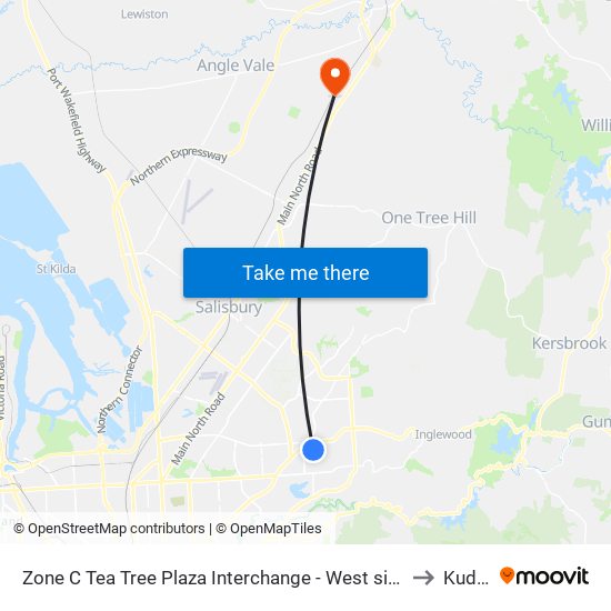 Zone C Tea Tree Plaza Interchange - West side to Kudla map