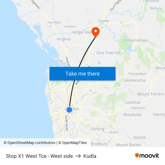Stop X1 West Tce - West side to Kudla map