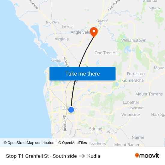 Stop T1 Grenfell St - South side to Kudla map