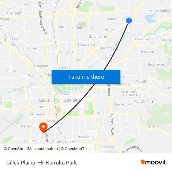 Gilles Plains to Kurralta Park map