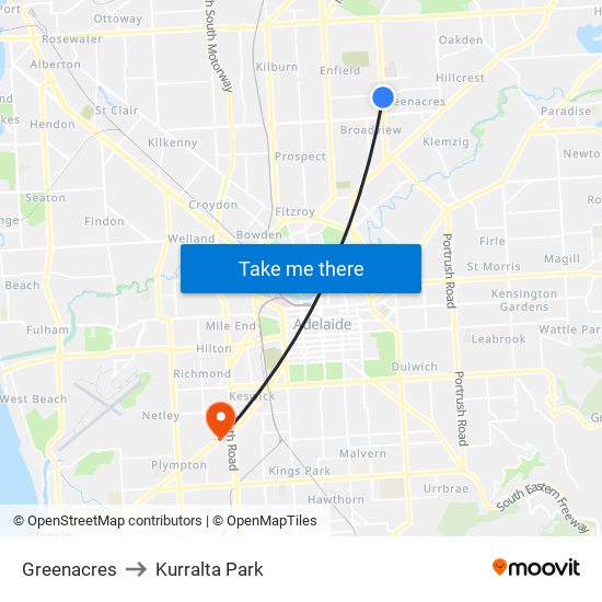 Greenacres to Kurralta Park map