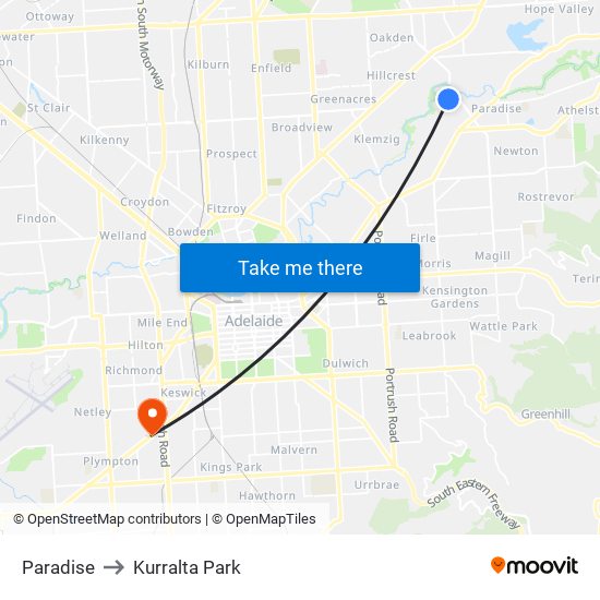 Paradise to Kurralta Park map