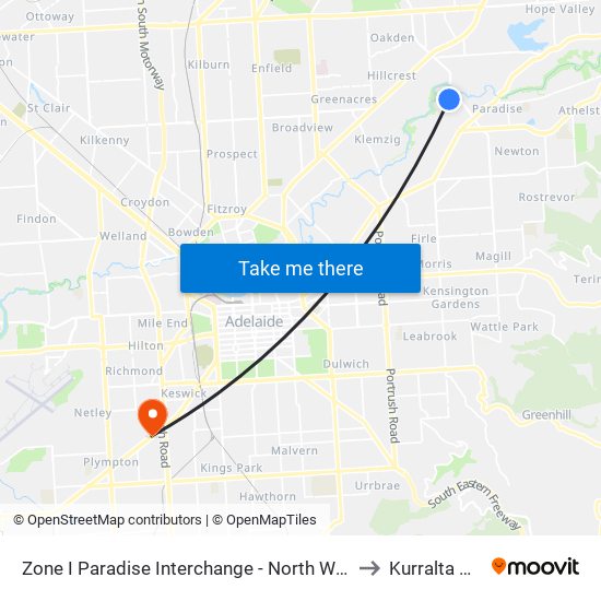 Zone I Paradise Interchange - North West side to Kurralta Park map
