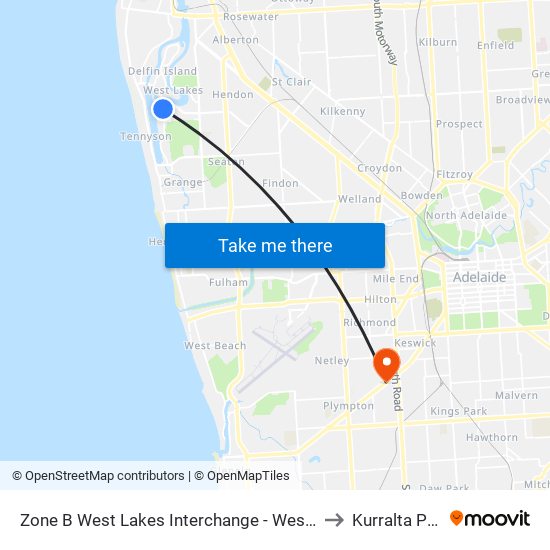 Zone B West Lakes Interchange - West side to Kurralta Park map