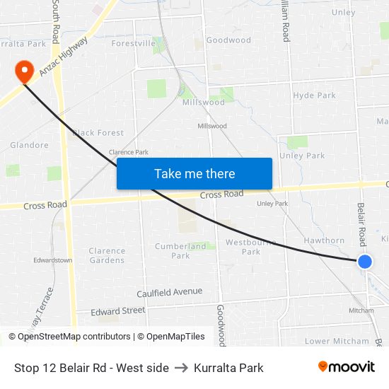 Stop 12 Belair Rd - West side to Kurralta Park map