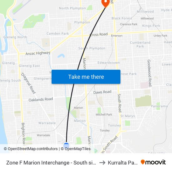 Zone F Marion Interchange - South side to Kurralta Park map