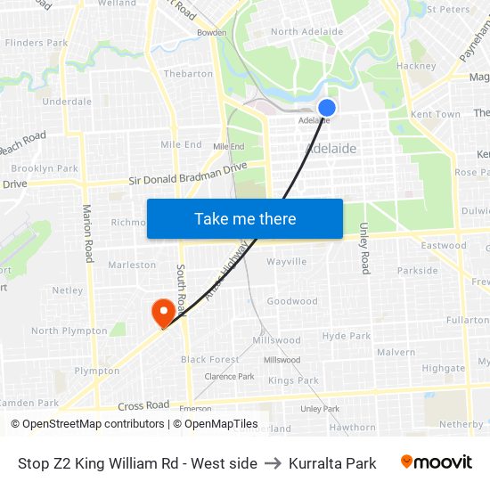 Stop Z2 King William Rd - West side to Kurralta Park map