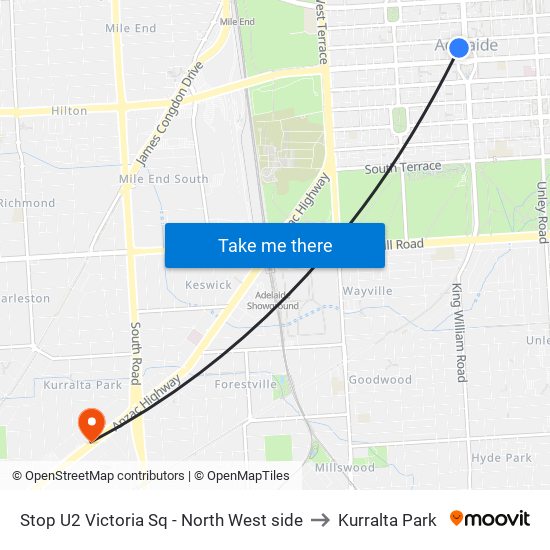 Stop U2 Victoria Sq - North West side to Kurralta Park map