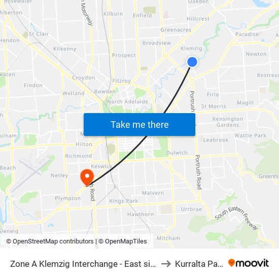 Zone A Klemzig Interchange - East side to Kurralta Park map