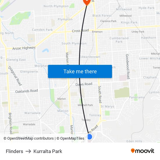 Flinders to Kurralta Park map