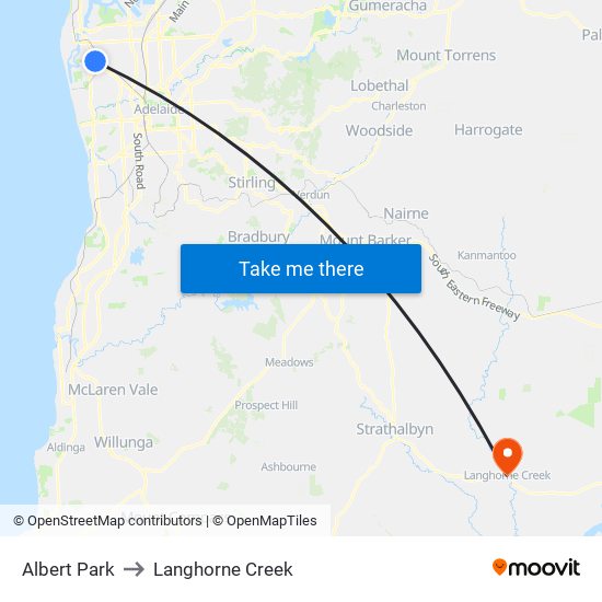 Albert Park to Langhorne Creek map