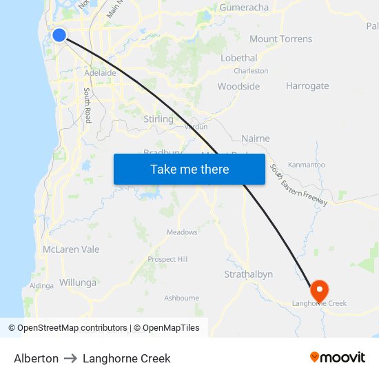 Alberton to Langhorne Creek map