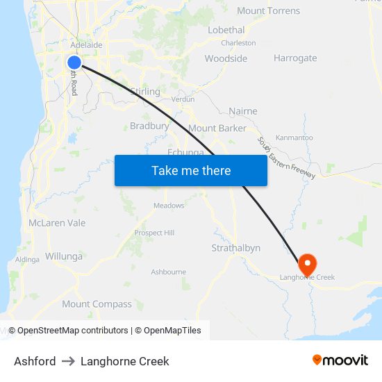 Ashford to Langhorne Creek map