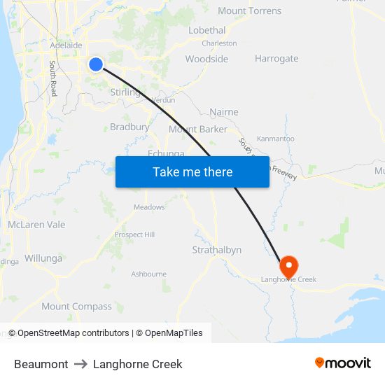 Beaumont to Langhorne Creek map