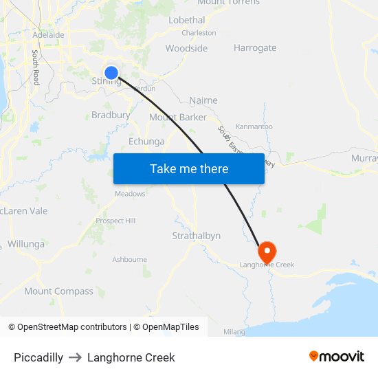 Piccadilly to Langhorne Creek map