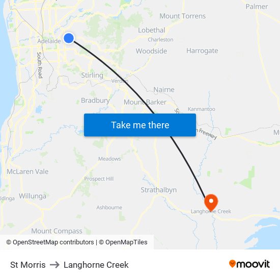 St Morris to Langhorne Creek map