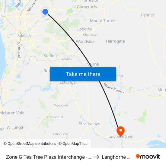 Zone G Tea Tree Plaza Interchange - East side to Langhorne Creek map