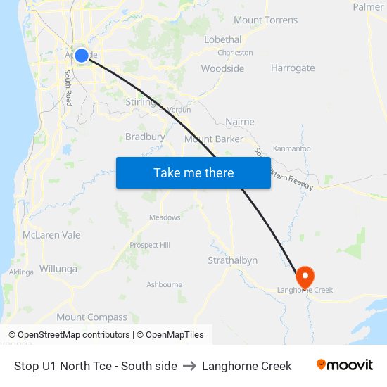 Stop U1 North Tce - South side to Langhorne Creek map